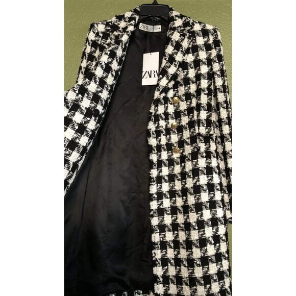 **Zara** Houndstooth Double Breasted Coat Size Medium NWT - Picture 2 of 7